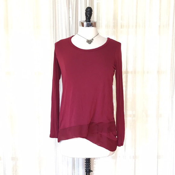 {Bordeaux} Anthropologie Chiffon Hem Knit Top - Picture 4 of 4